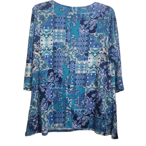 Ruby Road Women 1X Mid Sleeve Boho Hippy Whimsical Abstract Blues Greens Y2K - Picture 2 of 10